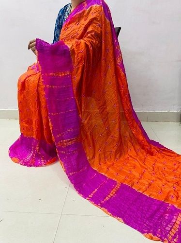 Cotton Silk Orange And Pink Colour Saree For Ladies With Blouse Piece Daily Wear Saree