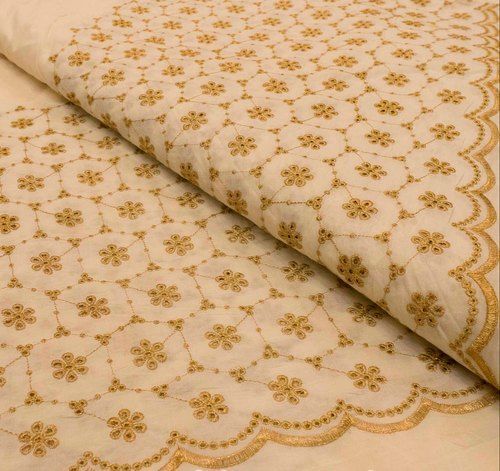 Embroided Plain Cream 100 Cotton Border Zari Embroidery Fabric Width 18 Inches