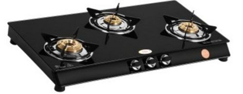 Reliable Service Life Black Safe To Use Glass Top Three Burner Gas Stove For Kitchen