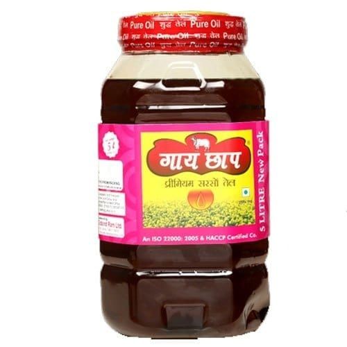 Common 100% Pure And Natural Cold Pressed Gai Chhap Mustard Oil, 2 Litter Jar Pack