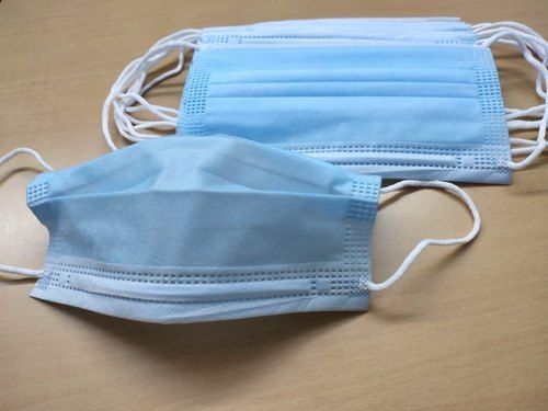 Blue 3 Ply Non Woven Breathable And Disposable Face Masks With Elastic Ear Loops