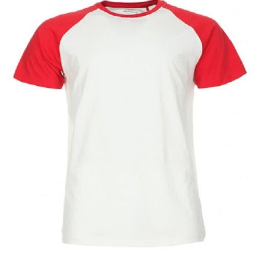 Comfortable To Wear Half Sleeves Round Neck 100% Cotton Red And White Mens T Shirt