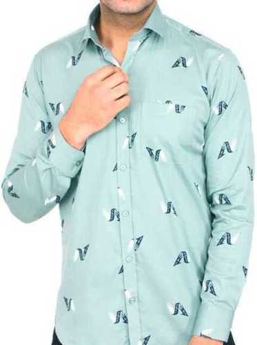 Full Sleeve And Regular Fit Printed Spread Collar Casual Cotton Shirt For Men