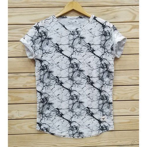 White and Black Color Half Sleeve Printed Mens T-Shirts for Casual Wear
