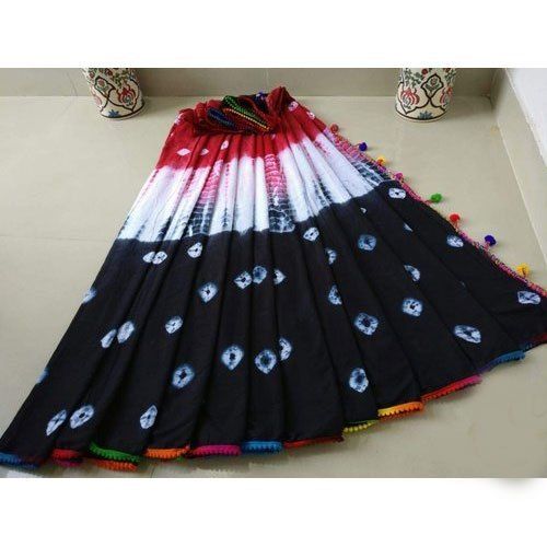 South Black And White Color Fancy Bandhani Printed Cotton Saree For Party Wear