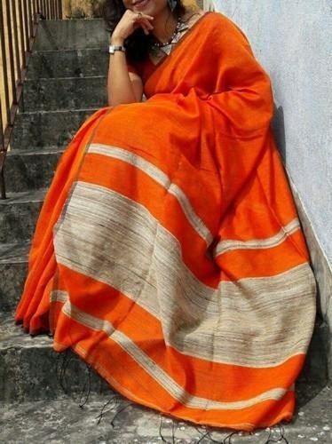 Shine Orange Kylie Silk Saree With Handloom Weaving at Rs 2960.00 | हैंडलूम  रेशम साड़ी - Bhakti Silk Mills, Surat | ID: 2850502526455