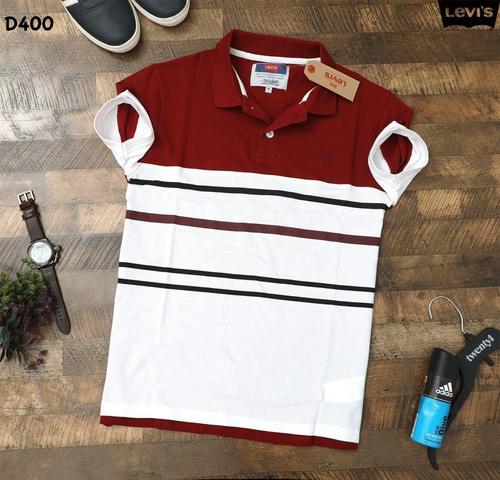 Mens Collar Neck Printed Half Sleeves Maroon And White Cotton T-Shirt Age Group: 24 To 34 Years