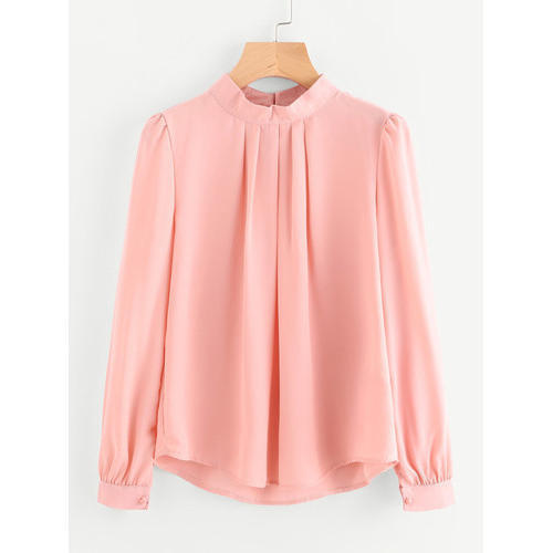 Summer Plain Chiffon Pink Formal Top Full Sleeve For Party And Casual Wear