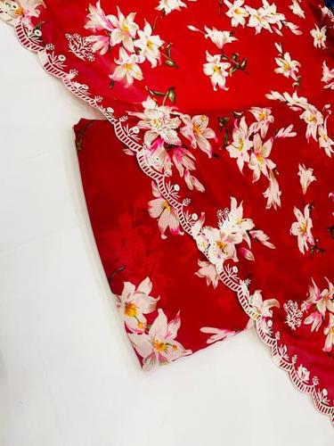 Indian Red Color With White Floral Print Ladies Comfortable Cotton Salwar Suit With Dupatta