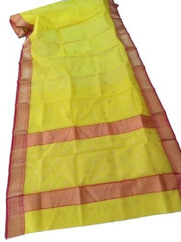 Flange Bolts Anti Wrinkle And Fade Plain Yellow Cotton Silk Saree For Casual Wear