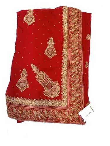 Anti Wrinkle And Fade Red Designer Embroidered Heavy Work Bridal Sarees