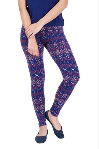 Indian Blue Colour Printed Leggings For Women With Cotton