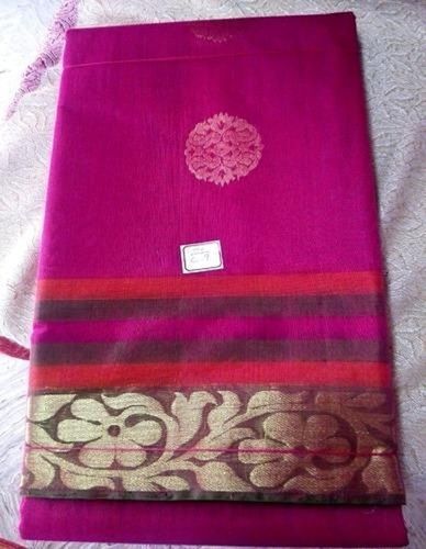 Pink Bridal Wear Cotton Silk Jacquard Border Kora Women Cotton Saree