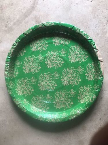 Green Color Floral Printed Round Shaped Disposable Paper Plates, Paper Gsm: 140-160