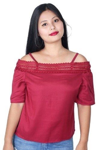 Satin 100% Cotton Fabric Red Color Shoulder Less Girls And Ladies Fancy Tops, Suitable For All Ages