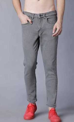 Casual Wear Slim Fit Ankle Length Breathable Plain Gray Denim Jeans for Men