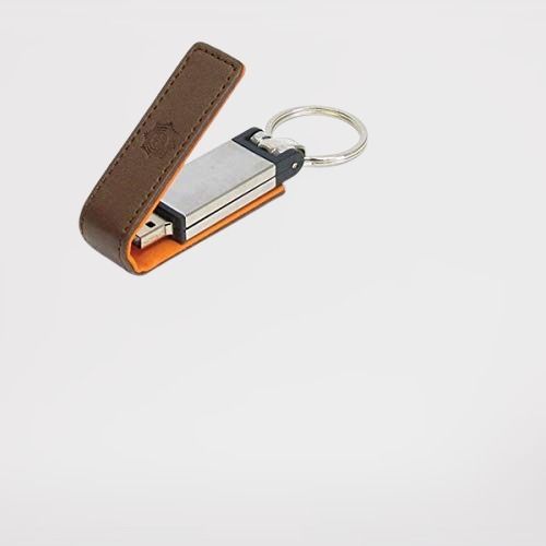 32 Gb Flip Side Rotating Flash Leather Usb Pen Drive With Cover And Key Ring