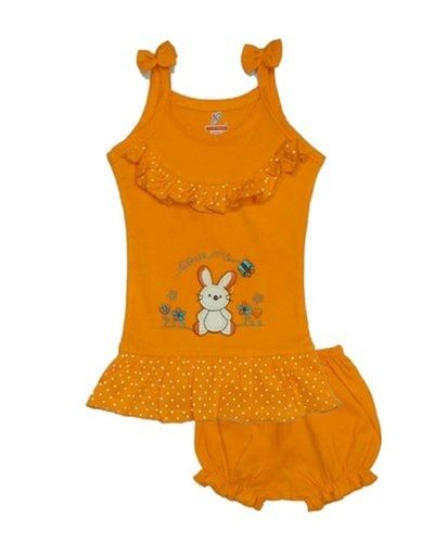 Comfortable And Stretchy Fabric Sleeveless Orange Color Freel Mini Frocks For Baby Girls