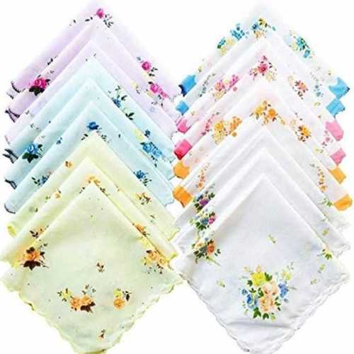 Cotton Plain Handkerchief With Multicolor Flower Prints In Rectangular Shape Age Group: Children