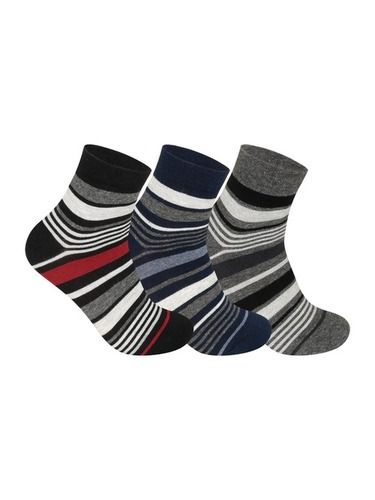 Multicolor Mens Striped Compact Combed Cotton Ankle Length Formal Office Socks, Pack Of 3