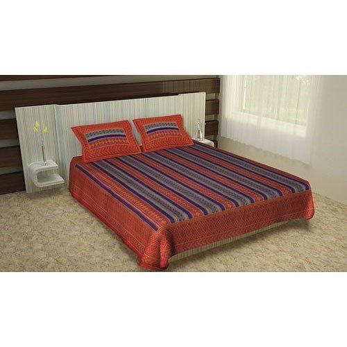 Breathable Red Color Cotton Printed Double Bed Sheet With Two Pillow Covers For Home