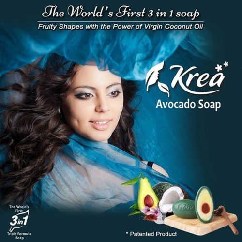 Green 3 In 1 Krea Avocado Bath Soap With Virgin Coconut And Saffron Oil, 100 Gm