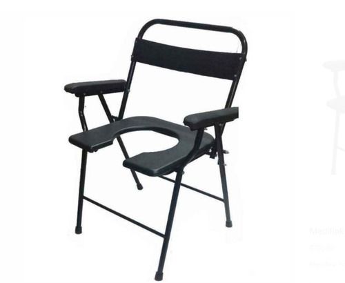 Black Mild Steel Polished Finish Commode Chair With 60 Kilogram Load Capacity 