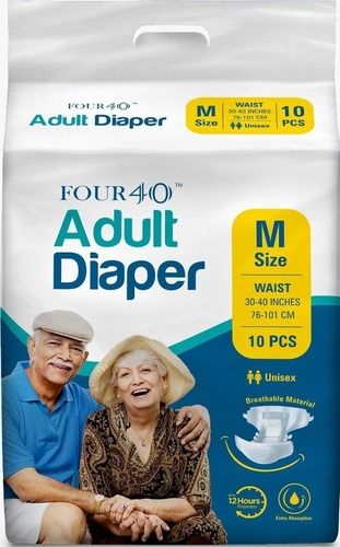 Cotton Comfortable And Soft White Color Medium Size Four 40 Adult Diaper For Unisex