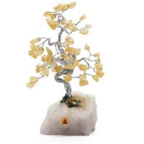 Genuine Citrine Stone Tree With Polished Stone Base Decorative Showpiece