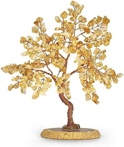 Citrine Stone Tree - Hand-Carved Decorative Sculpture With Polished Crystal Base, Durable Feng Shui Art for Home and Gift Giving