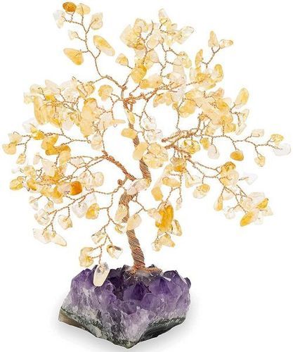 Home Decorative Showpiece Stone Base Feng Shui Natural Citrine Yellow Color Gem Stone Money Tree
