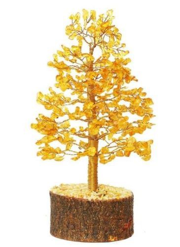 Home Decorative Showpiece Wooden Base Feng Shui Natural Citrine Yellow Color Gem Stone Money Tree