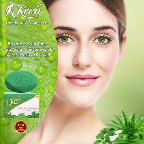 Green Krea 76% Tfm Herbal Anti-Acne Tulsi And Aloe Vera Bath Soap, 125 Gm