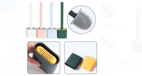 Multi Color Silicone Toilet Brush With Holder Stand For Bathroom Cleaning