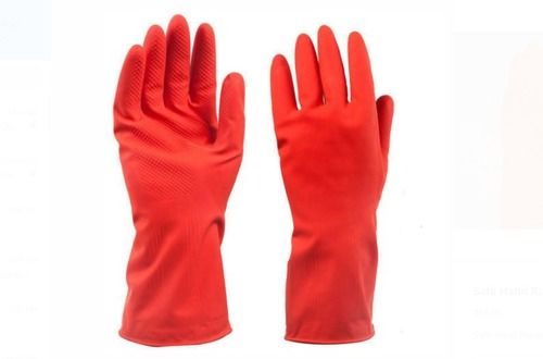 Red Color Latex And Rubber Full Finger Hand Gloves, Size 15 Inch