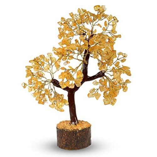 Durable Stone Base Feng Shui Natural Citrine Multi Color Gem Stone Money Tree For Home Decoration