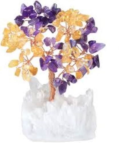 Durable White Color Stone Base Semi Precious Citrine Gem Stone Money Tree For Home Decoration