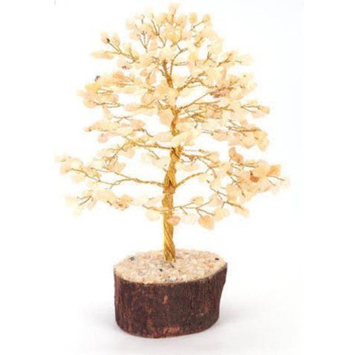 Wooden Base Yellow Color Genuine Money Crystal Citrine Stone Tree For Home Decoration