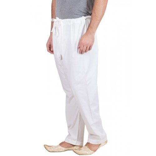 Adjustable And Comfortable White Color Cotton Plain Pattern Mens Pajama With Closure Flat Strings