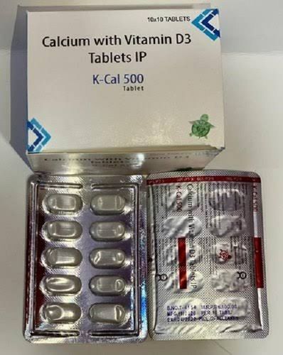 कैल्शियम और D3 गोलियाँ K Cal 500 Mg, 10*10 गोलियाँ दवा का कच्चा माल