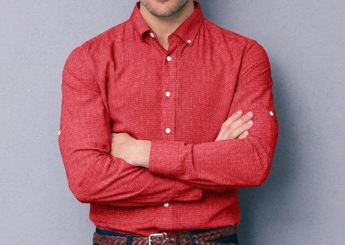 Red Colour Full Sleeve Linen Pattern Mens Shirt For Casual And Regular Wear Collar Style: Straight