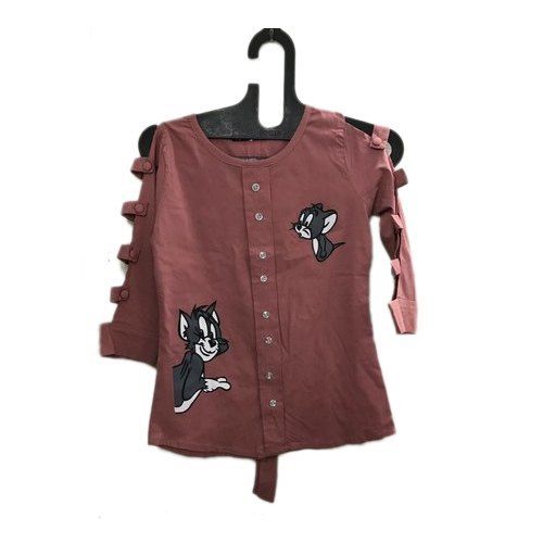 Micky Mouse Printed Ladies Brown Color Casual Wear Fancy Tops