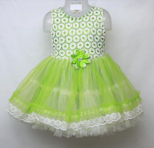 Party Wear Regular Fit Round Neck Sleeveless Plain Cotton Frock For Baby Girls