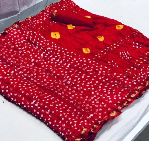 Red Color Printed Pattern Jhankar Bandhani Saree For Ethnic Wear With Unstitched Blouse Piece