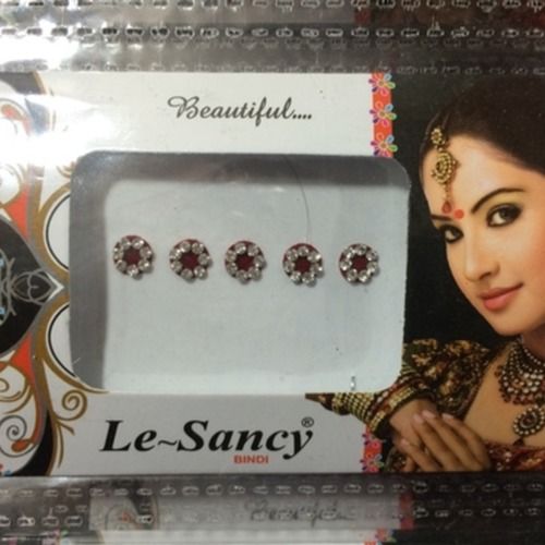 Fabric Red Round Shape Stone Fancy Bindi Skin Friendly Velvet Material With White Stone