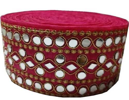 Trim Zari Applique Magenta And Gold Embroidery Stone Mirror Border Lace