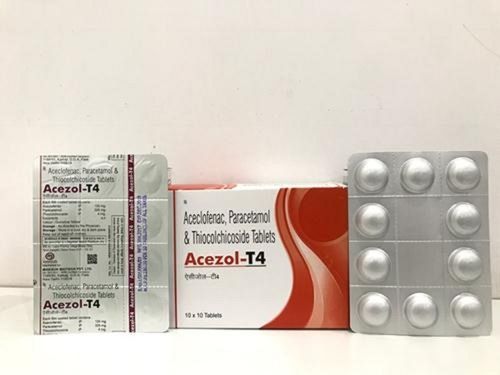 Acezol-T4 Aceclofenac, Paracetamol And Thiocolchicoside Tablets, 10X10 Alu Alu Pack Age Group: Adult