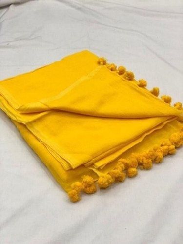 South Casual Wear Plain Yellow Color Cotton Saree With Blouse Piece Set