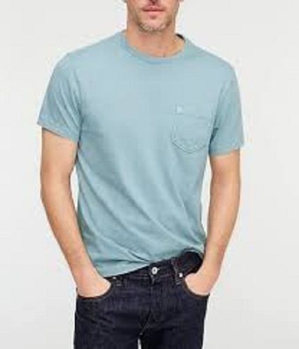 Cotton Fabric Sky Blue Color Mens T-Shirt, Half Sleeves, Round Neck, Easy To Wear