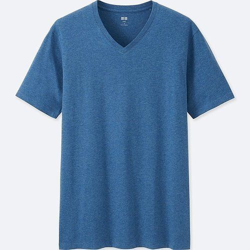 Mens Plain V Neck Short Sleeves Casual Wear Cotton Blue T Shirt